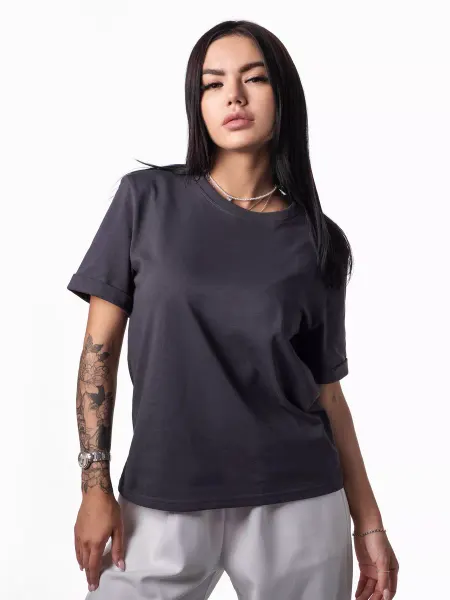 ANYSHOP Футболка оверсайз графитовая хлопок повседневная