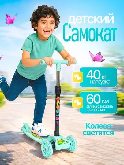 Детский самокат, современные светящиеся колеса, регулируемый руль, для мальчиков и девочек