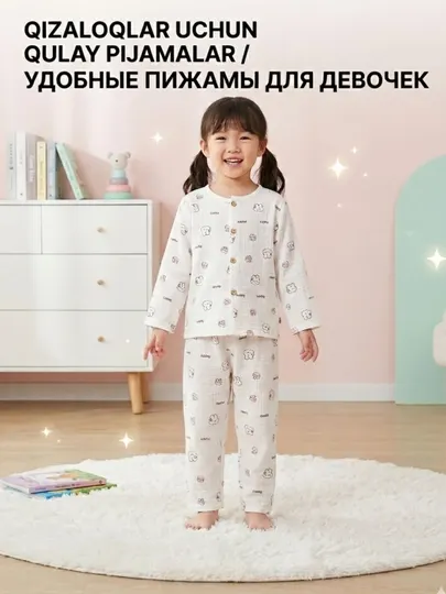 Пижама, детская пижама, пижама для девочек, ночная одежда, комплект ночной одежды,