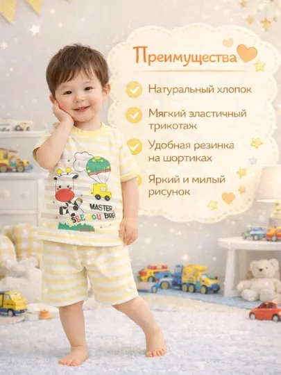 Пижама детская для девочки хлопок летний комплект футболка шорты мягкая