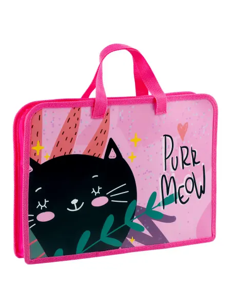 Папка с ручками А4 ArtSpace "Purr Meow" пластик на молнии