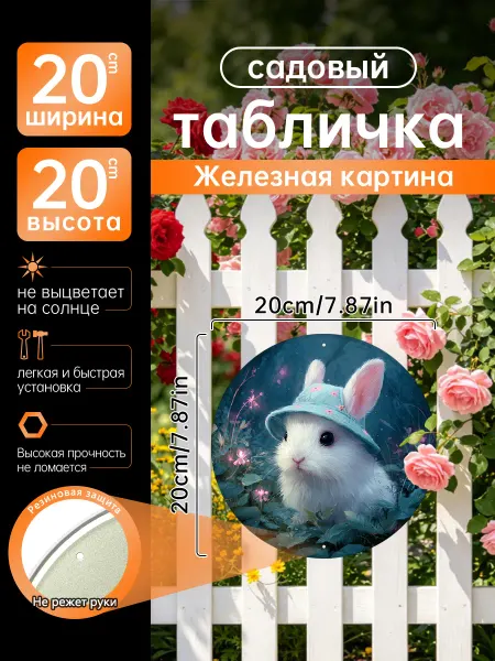 Садовый декор Железная картина белый кролик шляпа подарок