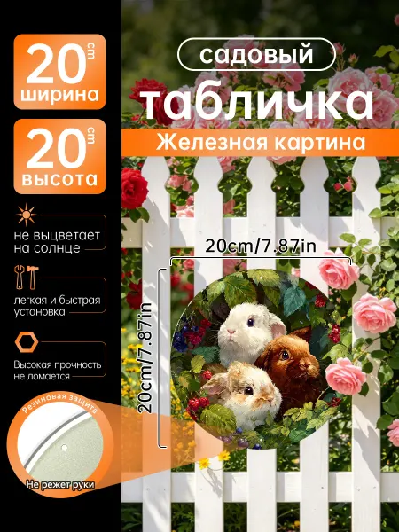Садовый декор Железная картина Три милых кролика подарок