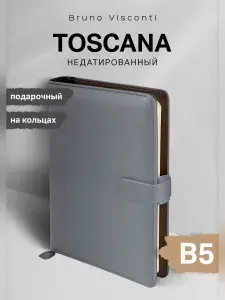 Ежедневник недатированный на кольцах Bruno Visconti / блокнот в линейку TOSCANA B5 серый / блокнот мужской подарочный