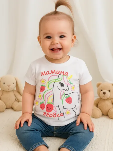 Kari baby Футболка для девочки белая с принтом