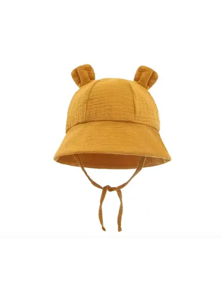 BABYSTORE Муслиновая шапочка хлопковая панамка на завязках с ушками