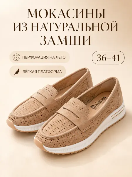 BADEN Мокасины с перфорацией натуральная замша на платформе