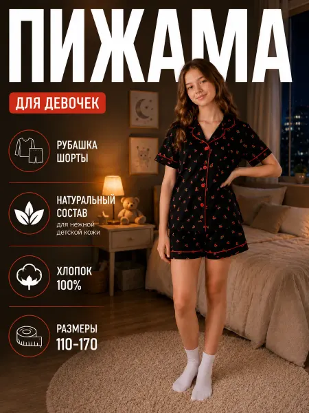 Batik Пижама с шортами и рубашкой трикотажная хлопок