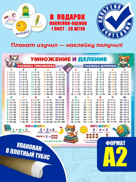 ИП Дзус Обучающий плакат Умножение и деление на стену в школу детям