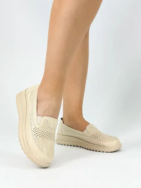 BESMODA SHOES Мокасины женские летние кожаные дышащие на широкую ногу