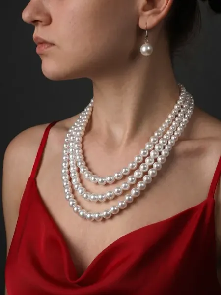 Beverly jewelry Бусы жемчуг многослойные и серьги бижутерия набор