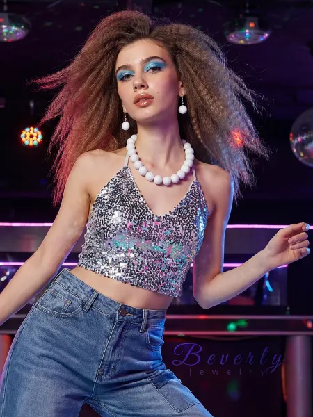 Beverly jewelry Бусы крупные на шею и серьги бижутерия