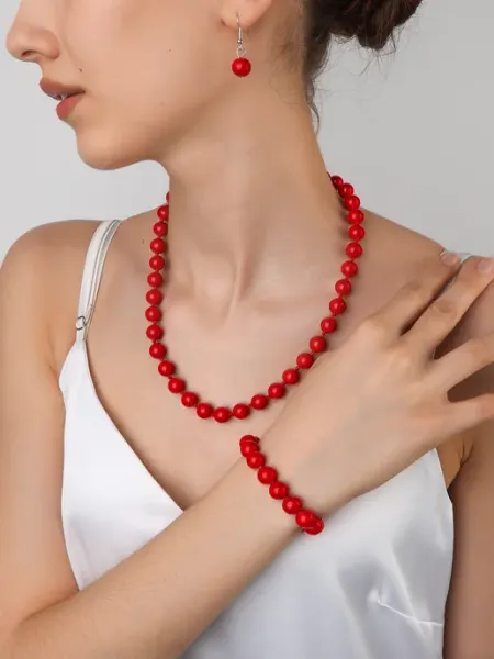 Beverly jewelry Бусы красные набор украшений