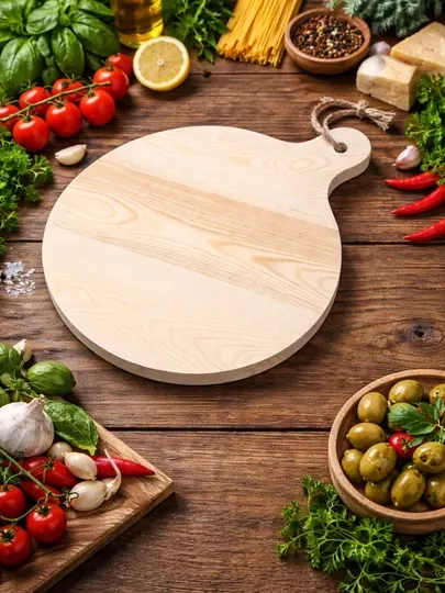 Деревянная кухонная доска прямоугольная и круглая с ручкой для нарезки