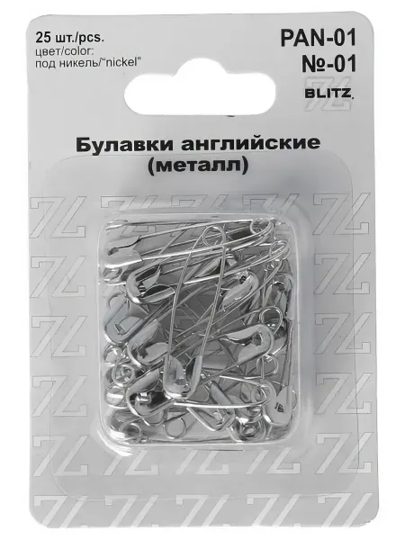 BLITZ Булавки английские PAN-01 №01 под никель железо 25 шт