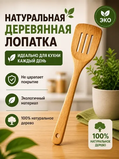 Деревянная кухонная лопатка для сковороды, термостойкая, натуральная