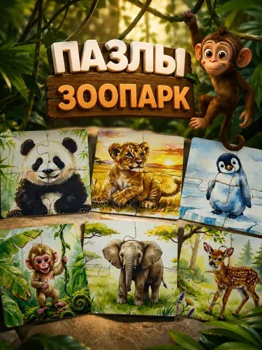 Пазлы деревянные для детей и для малышей "Зоопарк", развивающие игры и игрушки для малышей