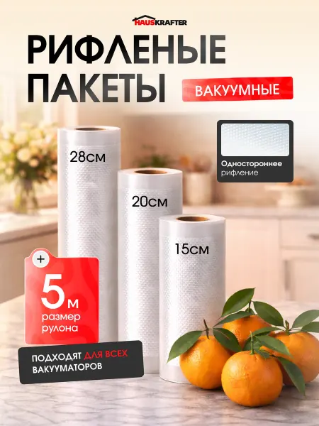 Рифленые пакеты для вакууматора в рулоне 3 шт