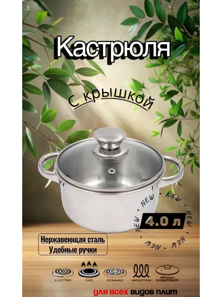 BORGHOUSE Кастрюля с крышкой Cassesteel 4 л, Steel