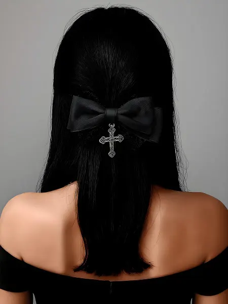 LAWE GOTHIC Готическая заколка-зажим для волос атласный бант Black Bow