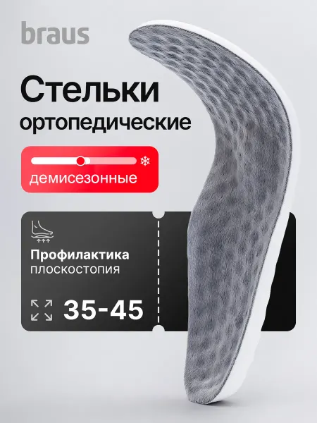 BRAUS Стельки демисезонные для обуви и кроссовок флисовые