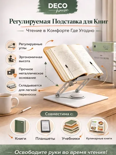 Подставка для книг складная регулируемая, держатель для книги, планшета и телефона