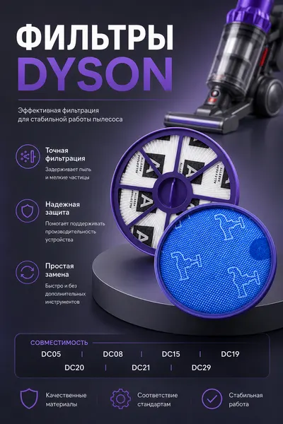 Фильтр для пылесоса Dyson предмоторный и HEPA BRUNER (MPVC-DC19)