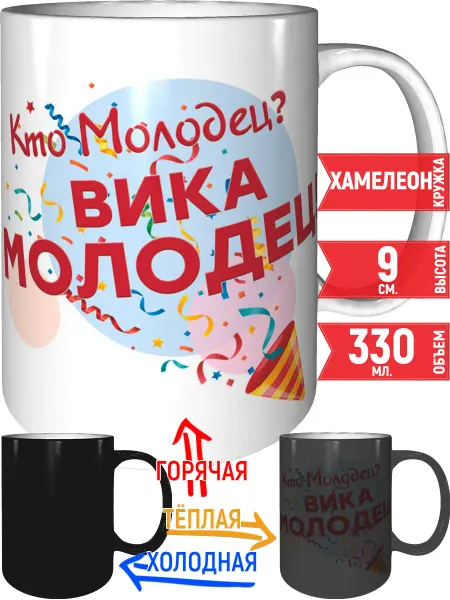 Grand cadeaux Кружка Кто молодец? Вика молодец! - хамелеон