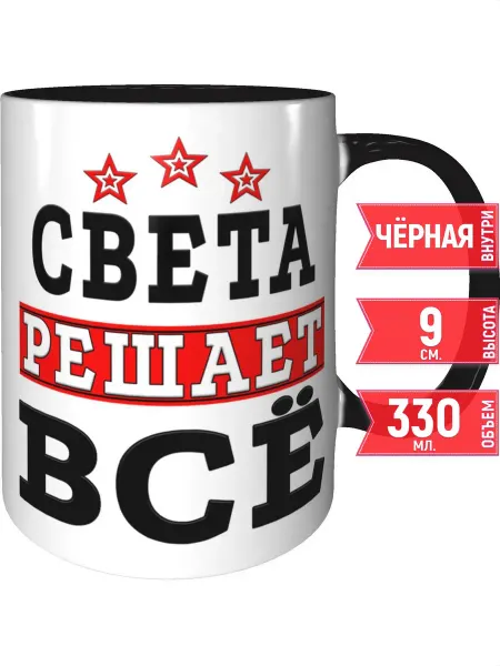 Grand cadeaux Кружка Света решает всё - с черной ручкой и черная внутри