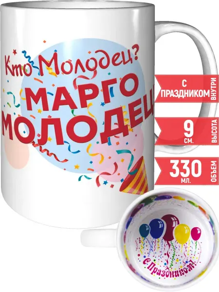 Grand cadeaux Кружка Кто молодец? Марго молодец! - внутри с праздником