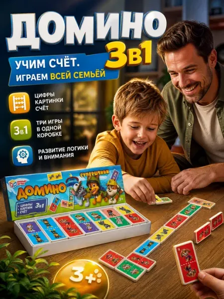 Умные игры Домино детское классическое настольная игра для детей мини