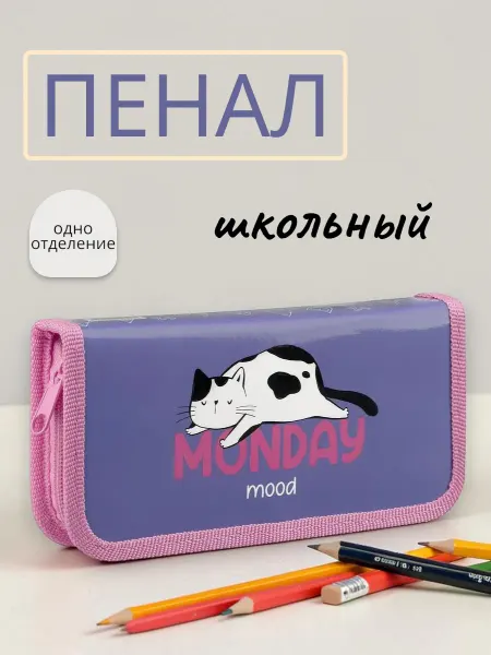 Пенал школьный одна секция Cat mood