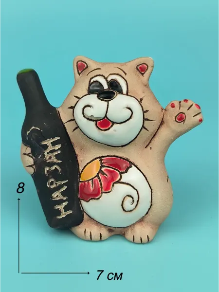Ceramic Fauna Керамическая фигурка Кот с нарзаном, ангобная роспись