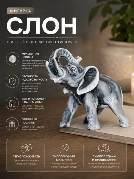 Chernysh Фигурка слон. Для интерьера. Подарок для удачи
