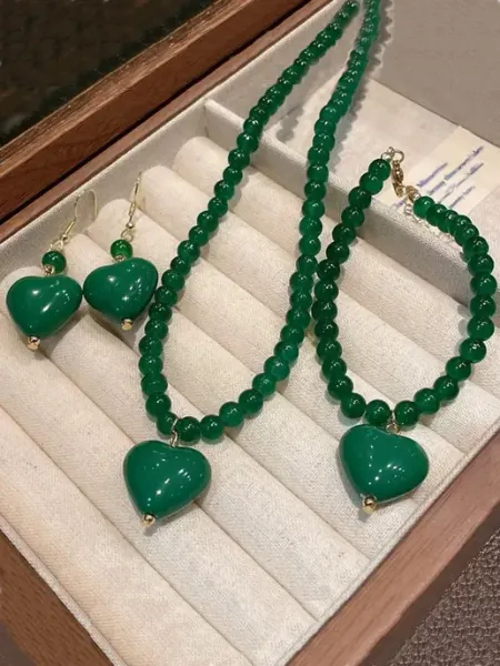 The Cherry Набор бижутерии крупные бусы зеленые Браслет Серьги