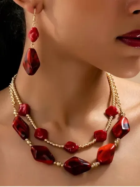 The Cherry Набор бижутерии бусы колье и серьги красные летние яркие