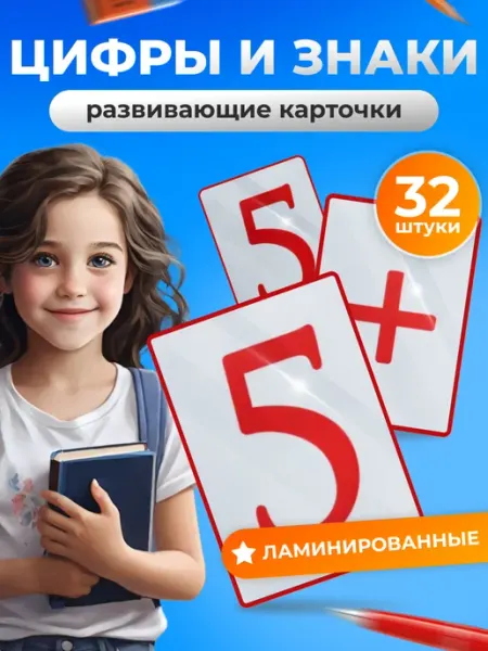 Узнавайкин Карточки ламинированные развивающие для детей "Цифры+ знаки"