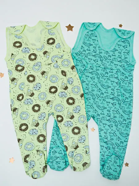 Cotton for children Ползунки высокие на лямках для новорожденных, набор 2 шт