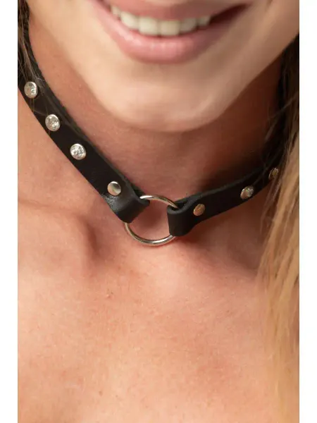 CHOKERZ for people Чокер кожаный на шею с кольцом и стразами