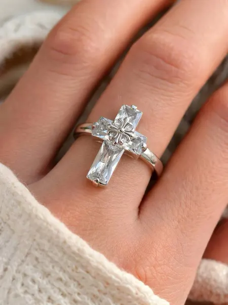 LABBIJE Кольцо широкое металлическое с большим камнем Chrome Hearts