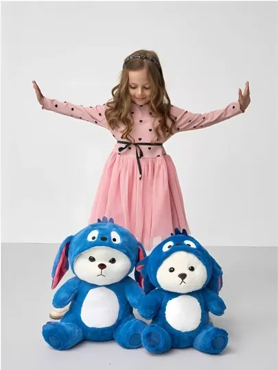 Мишка в костюме Стича, мишка с капюшоном, мягкая игрушка для детей,