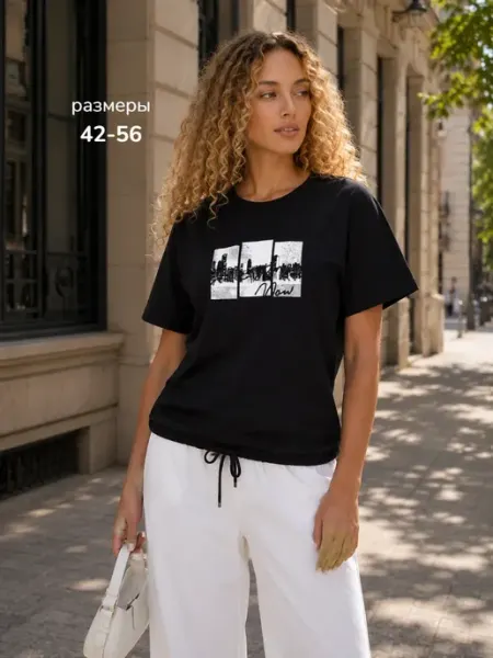 CLEVER WEAR Футболка с принтом хлопок на кулиске
