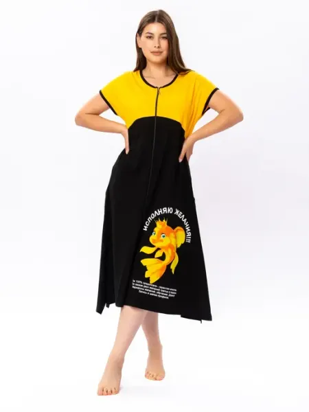 DINAR CLOTHES Халат трикотажный на молнии большие размеры
