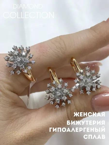 DIAMOND COLLECTION Комплект серьги и кольцо крупный