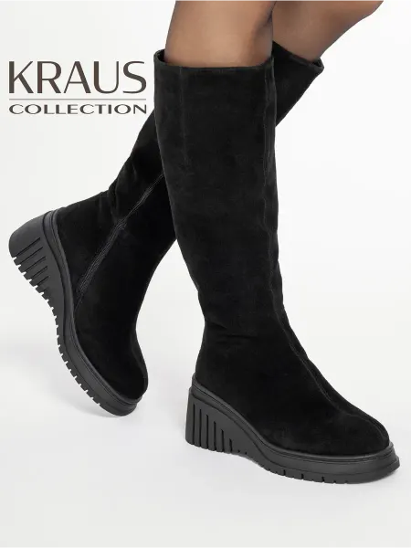 KRAUS Collection Сапоги зимние замшевые на танкетке