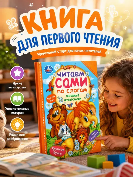 Умка Читаем по слогам книга сказок для детей для первого чтения