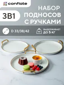 Conflate Декоративный поднос пластиковый круглый с ручками, 3шт