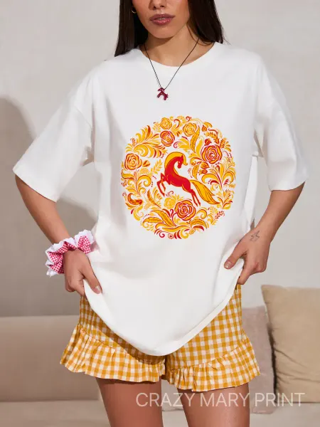 Crazy Mary Print Футболка оверсайз с принтом Конек
