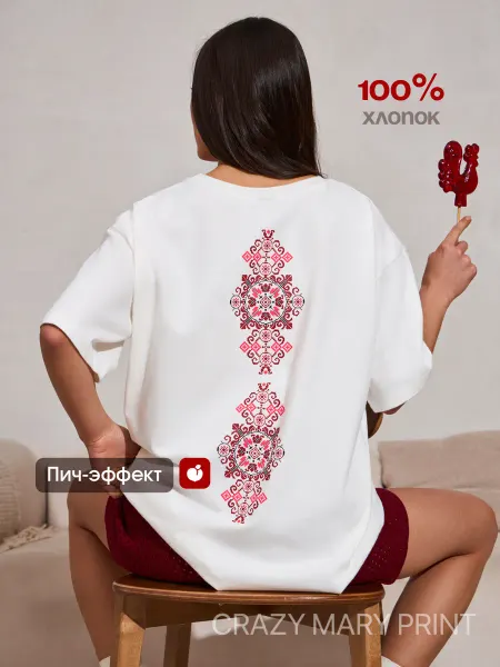 Crazy Mary Print Футболка оверсайз с принтом Узор