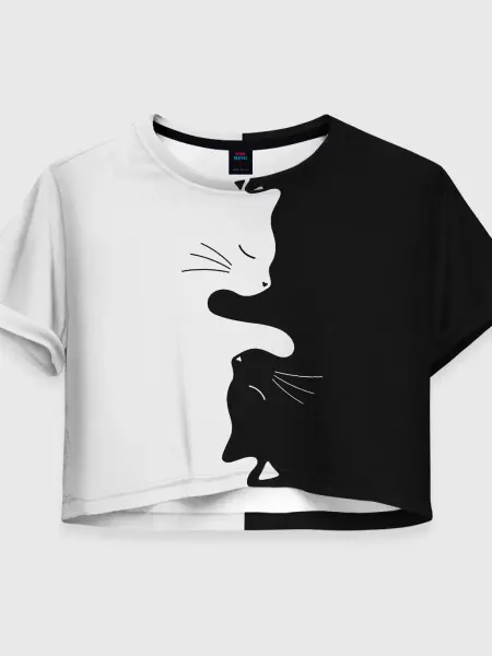 VseMayki футболка crop-top с принтом коты инь-янь